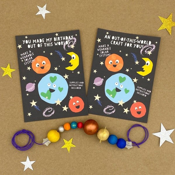 Solar System Kids Card & Mini Craft Kit | Space Party Favor | Classroom Handout | Wearable Out-of-This-World Fun! | Unique Hand-Dyed Beads