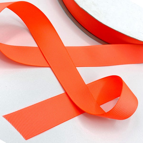 5 Yards of 7/8" True Neon Orange Grosgrain Ribbon | Traffic Cone Bright! | Glows Under Blacklight | By the Yard | Custom Lengths Available