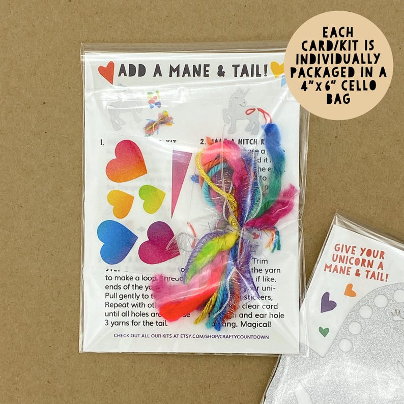 Unicorn Kids Card & Mini Craft Kit | Unicorn Party Favor | Classroom Handout | Sparkly Yarn Mane | Glitter Stickers | Goodie Bag | Magical! image 8