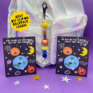 Solar System Craft Kit for Kids | Space Theme Party Favor | Make a Clip-On Backpack Charm | Unique Hand-Dyed Beads | Glow Stars | Goodie Bag