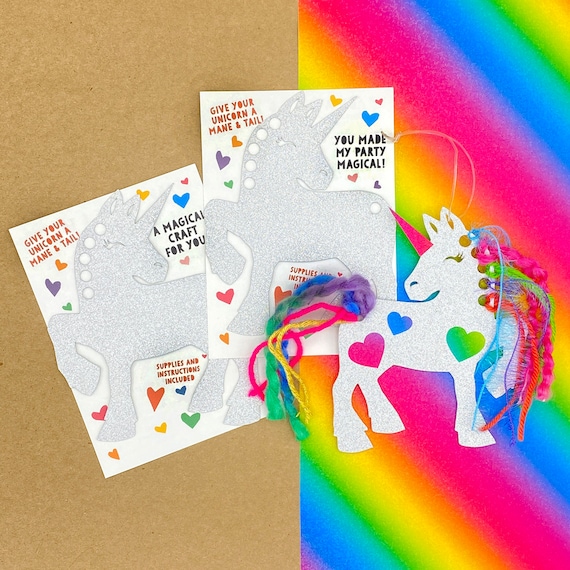 Unicorn Kids Card & Mini Craft Kit | Unicorn Party Favor | Classroom Handout | Sparkly Yarn Mane | Glitter Stickers | Goodie Bag | Magical!