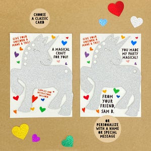 Unicorn Kids Card & Mini Craft Kit | Unicorn Party Favor | Classroom Handout | Sparkly Yarn Mane | Glitter Stickers | Goodie Bag | Magical! image 6