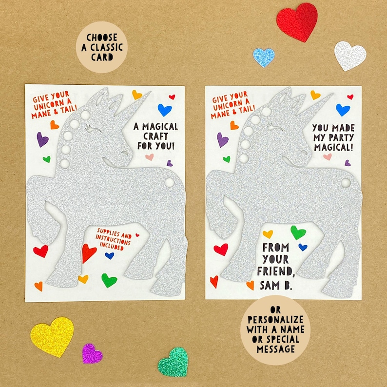 Unicorn Kids Card & Mini Craft Kit | Unicorn Party Favor | Classroom Handout | Sparkly Yarn Mane | Glitter Stickers | Goodie Bag | Magical! image 6