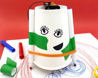 STEM Draw Bot Kit | Create a Motorized Robot that Draws! | Unique Gift for Makers of All Ages | Engineering for Kids | Craft Kit for Kids