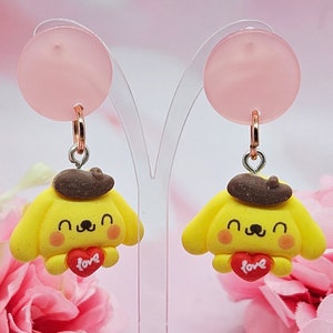Pendientes de perro con pudín amarillo Kawaii