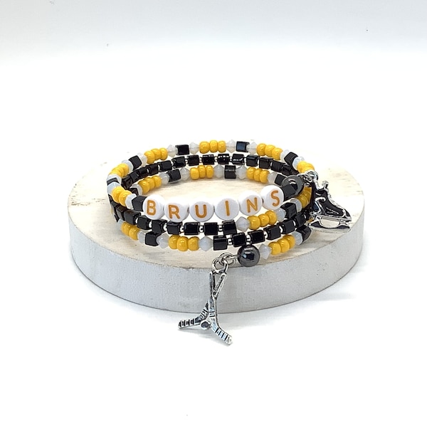 Boston Hockey Beaded Bracelet | Bruins Jewelry | Bruins Bracelet