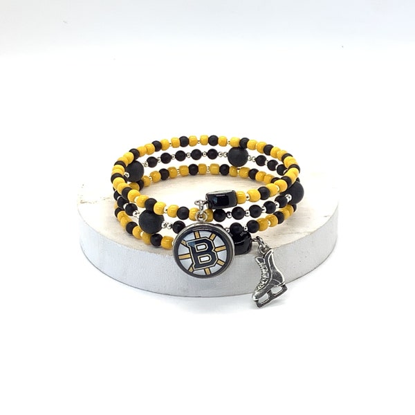 Boston Hockey Beaded Bracelet | Bruins Jewelry | Bruins Bracelet