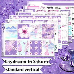 Kit hebdomadaire complet d'autocollants Daydream in Sakura, format STANDARD VERTICAL, options à la carte et groupées. WW285