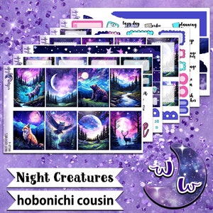 Night Creatures full weekly sticker kit, HOBONICHI COUSIN format, a la carte and bundle options. WW520