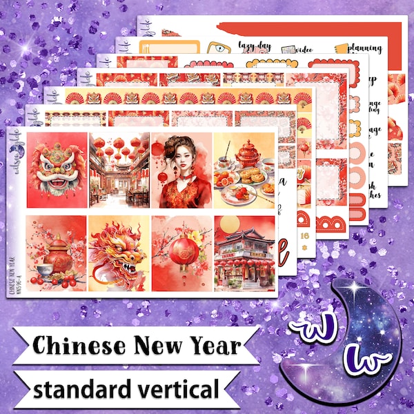 Chinese New Year full weekly sticker kit, STANDARD VERTICAL format, a la carte and bundle options. WW596