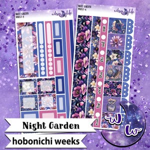Night Garden weekly sticker kit, HOBONICHI WEEKS format, a la carte and bundle options. WW857