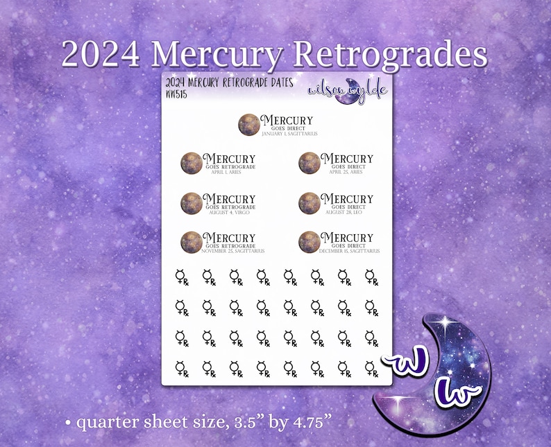 2024 Mercury Retrograde Dates Planner Stickers, WW515 Etsy