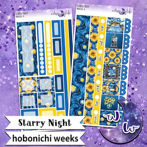 Starry Night weekly sticker kit, HOBONICHI WEEKS format, a la carte and bundle options. WW868