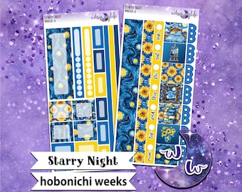 Starry Night weekly sticker kit, HOBONICHI WEEKS format, a la carte and bundle options. WW868