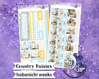 Country Daisies wekelijkse stickerkit, HOBONICHI WEEKS-formaat, à la carte en bundelopties. WW660