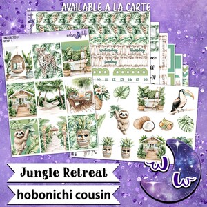 Zestaw naklejek Jungle Retreat na tydzień, format HOBONICHI COUSIN, opcje a la carte i pakietowe. WW934