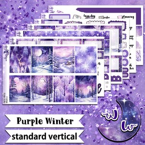Kit d'autocollants hebdomadaire complet Purple Winter, format VERTICAL STANDARD, options à la carte et en lot. WW584