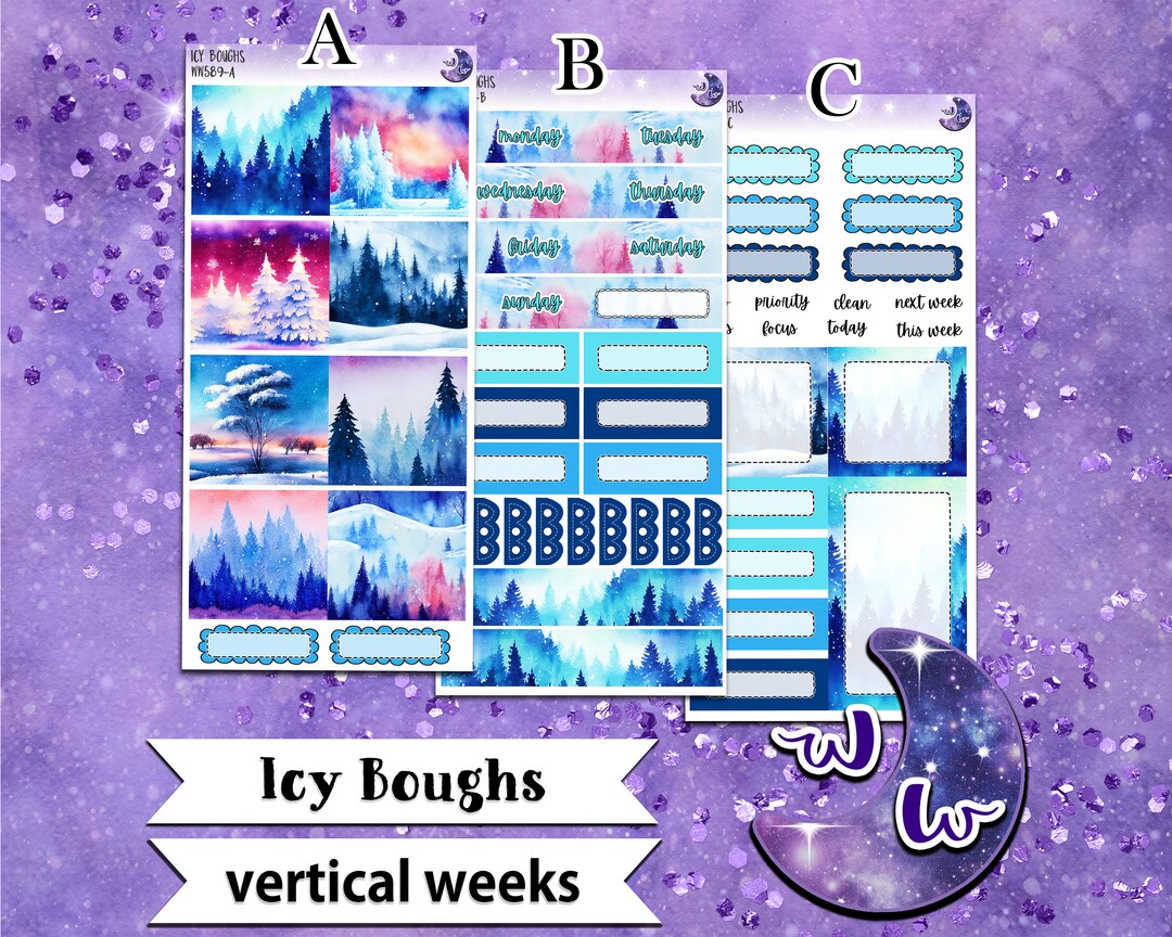 Icy Boughs Weekly Sticker Kit, VERTICAL WEEKS Format, Print Pression ...