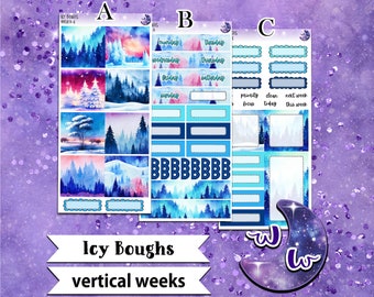 Icy Boughs weekly sticker kit, VERTICAL WEEKS format, Print Pression weeks, a la carte and bundle options. WW589