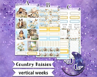 Country Daisies wekelijkse stickerkit, VERTICAL WEEKS-formaat, Print Pression-weken, à la carte en bundelopties. WW661
