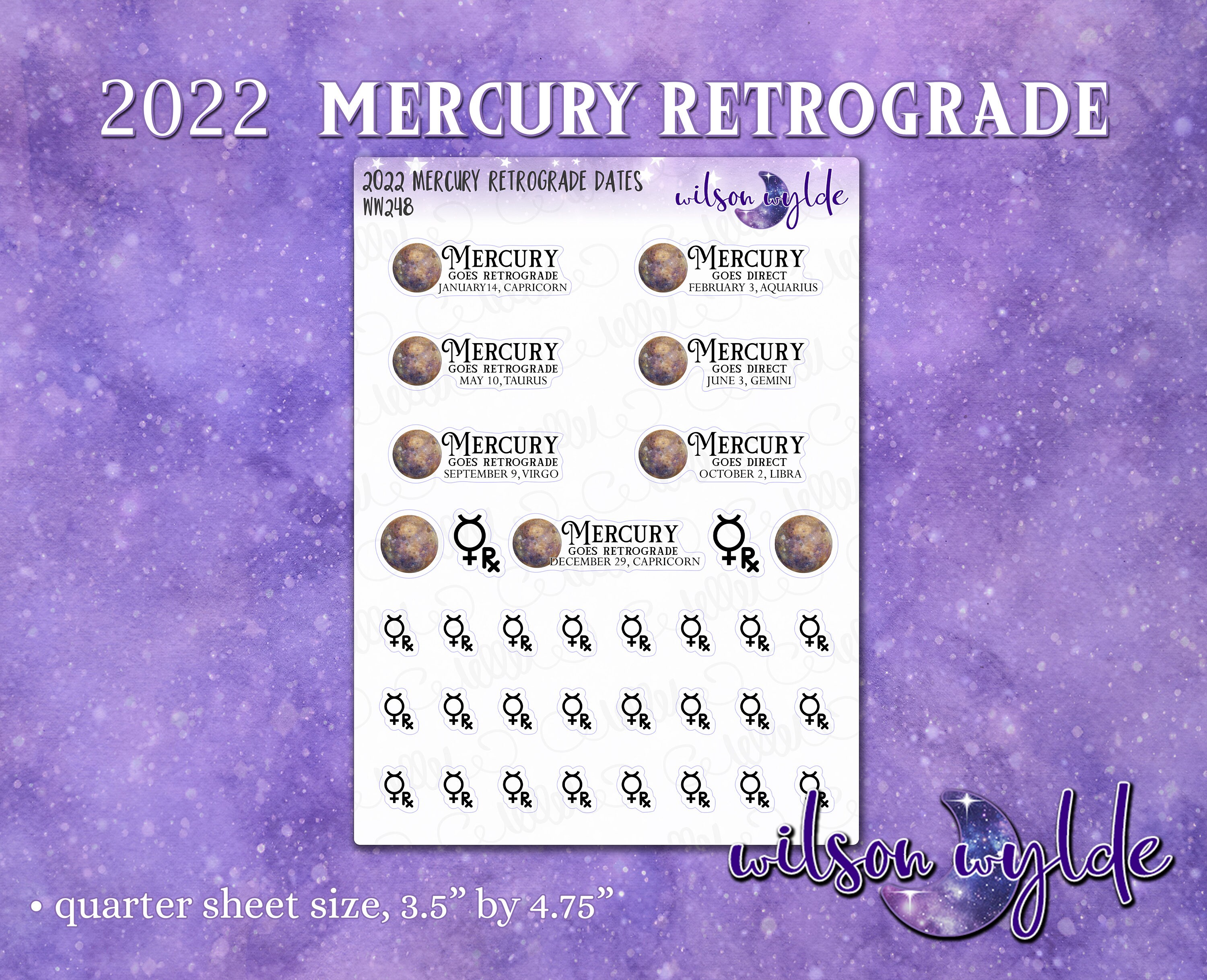 Mercury Retrograde 2022 Calendar 2022 Mercury Retrograde Dates Symbols Planets Astrology | Etsy Canada