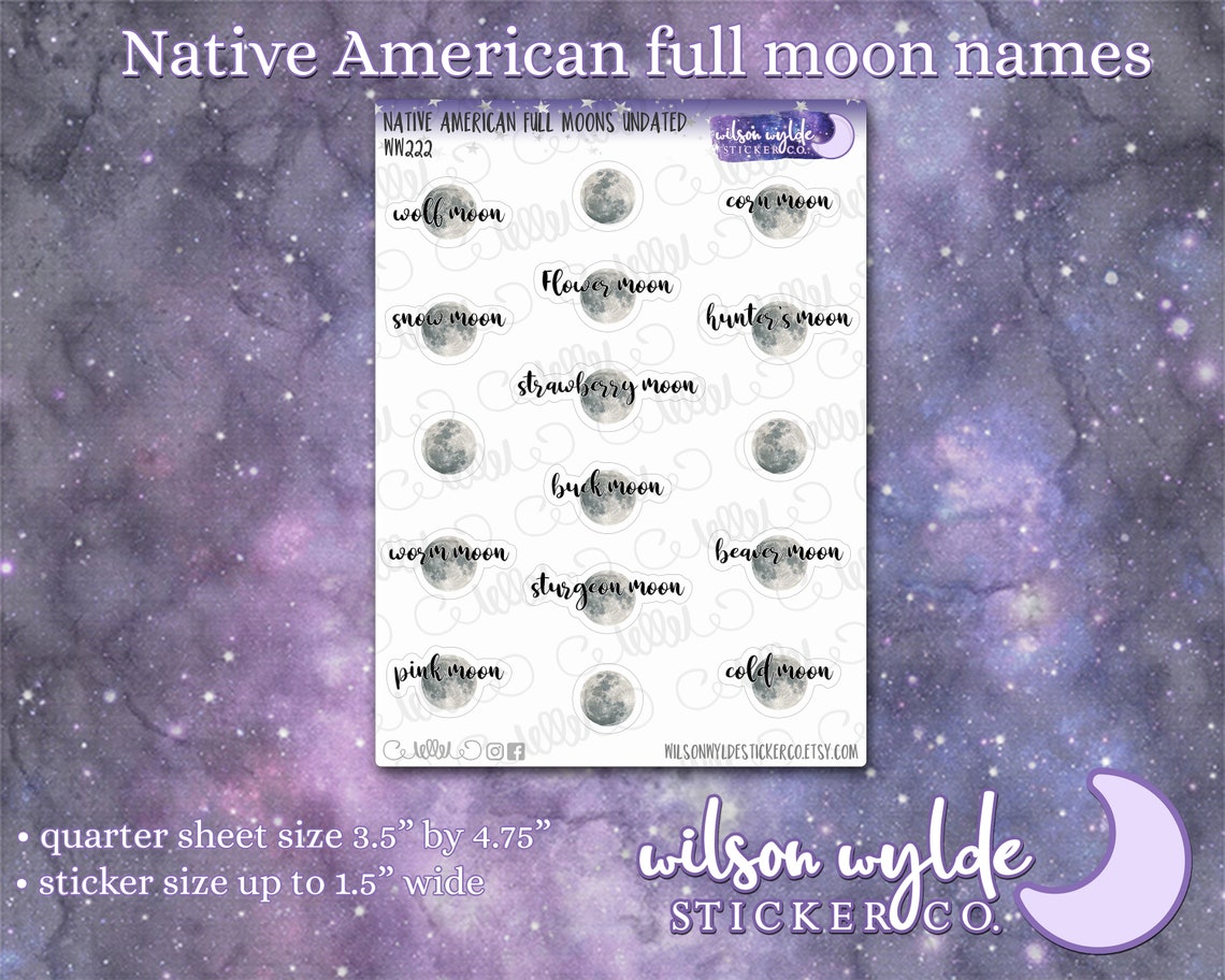 Native American full moon names undated for Happy Planner Etsy