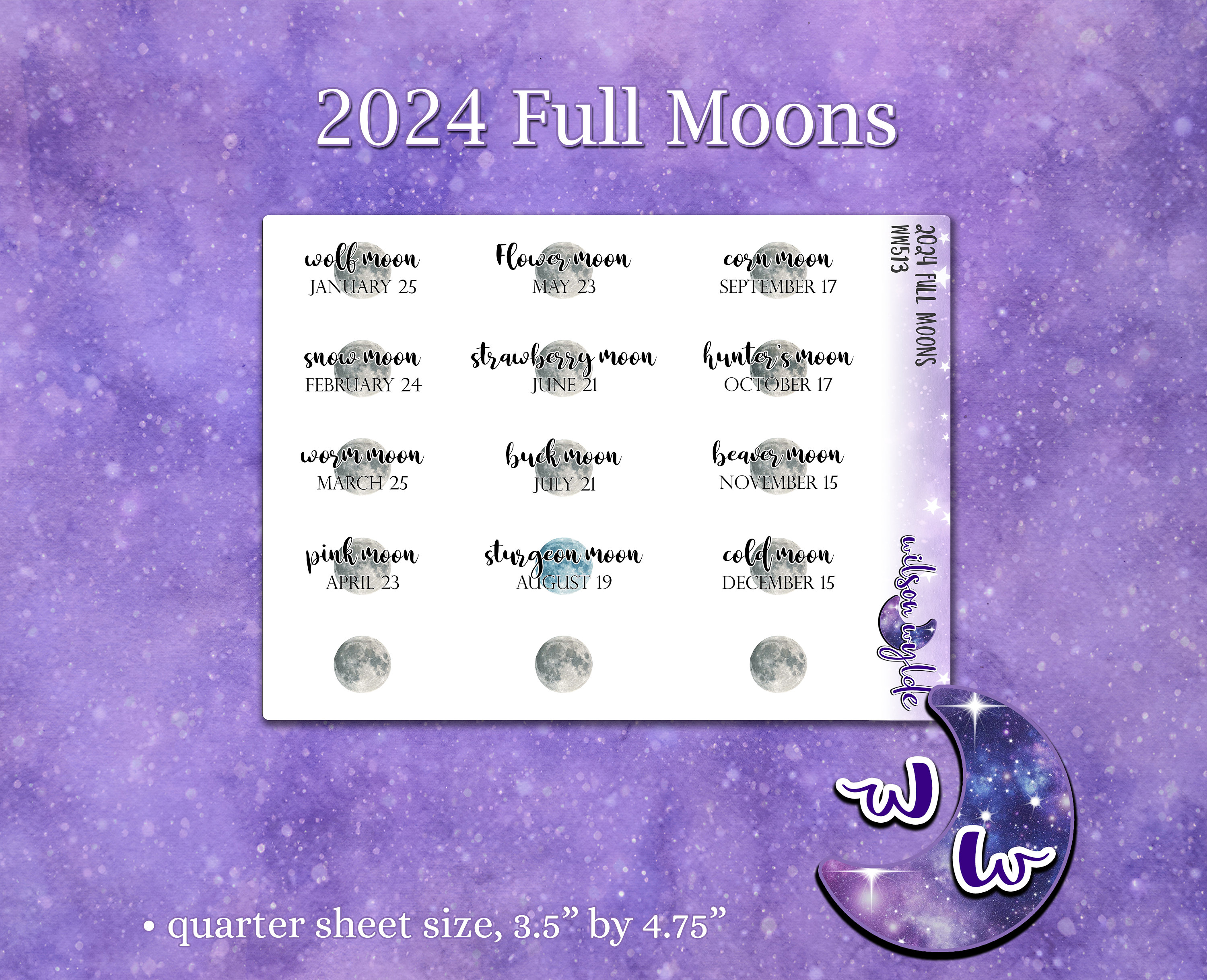 Digital 2024 Moon Calendar Sticky Notes Witchy Planner 