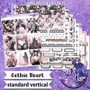 Kit d'autocollants hebdomadaires Coeur gothique, format VERTICAL STANDARD, options à la carte et en lot. WW787