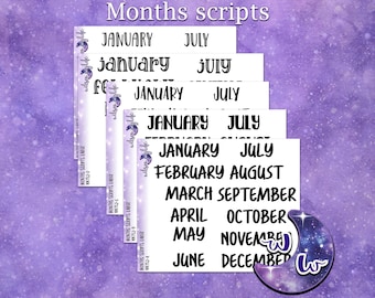 Months scripts, monthly labels for calendars and monthly spreads, planner stickers, WW752