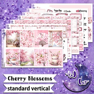 Cherry Blossoms full weekly sticker kit, STANDARD VERTICAL format, a la carte and bundle options. WW626