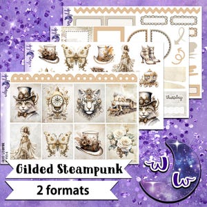 Gilded Steampunk mini weekly sticker kit, Cousin or Standard Vertical format, a la carte and bundle options. WW933