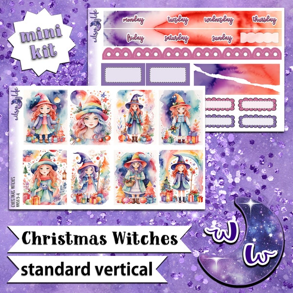 Christmas Witches mini weekly sticker kit, STANDARD VERTICAL format, a la carte and bundle options. WW563