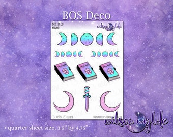 BOS Deco, book of shadows, wiccan planner stickers, pagan, pastel goth, moon phases, for vertical, hobonichi, Happy Planner WW200