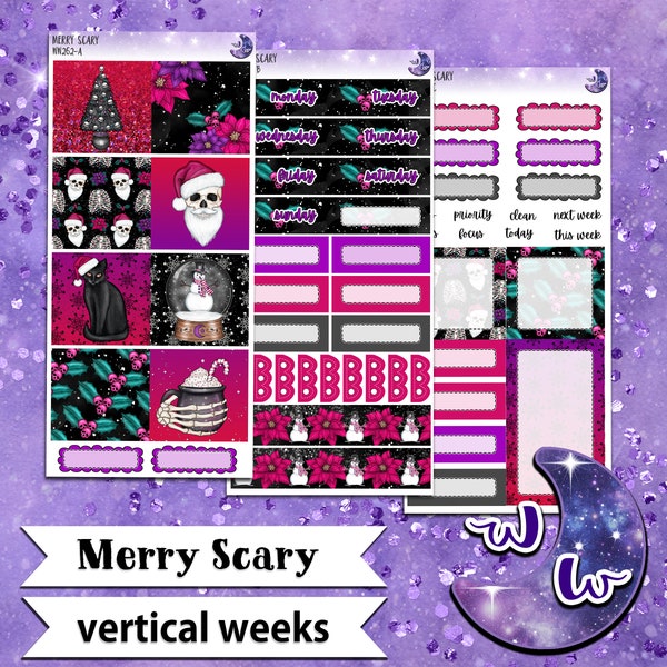 Merry Scary weekly sticker kit, VERTICAL WEEKS format, Print Pression weeks, a la carte and bundle options. WW262