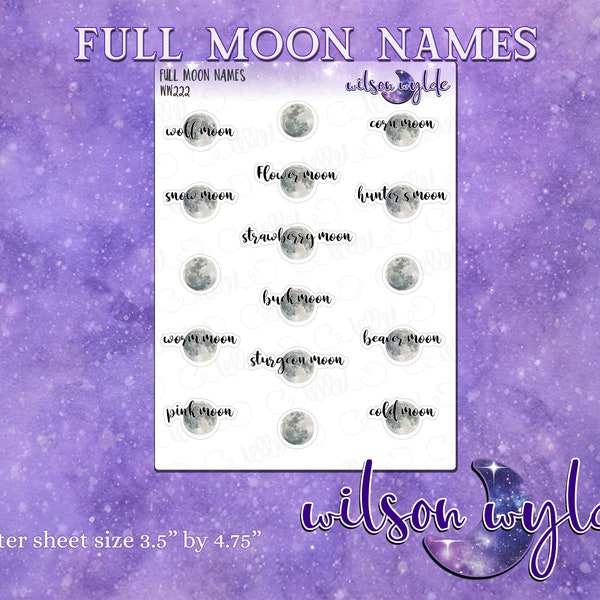 Full Moon Names planner stickers, WW222