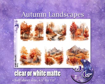 Autumn Landscapes deco planner stickers, Matte or frosted clear. WW972