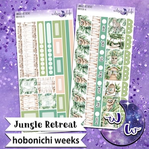 Zestaw naklejek Jungle Retreat na tydzień, format HOBONICHI WEEKS, opcje a la carte i pakiety. WW934