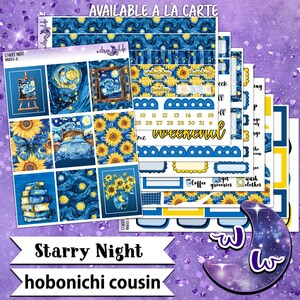 Starry Night weekly sticker kit, HOBONICHI COUSIN format, a la carte and bundle options. Van Gogh, sunflowers, WW868