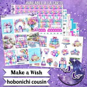 Make a Wish weekly sticker kit, HOBONICHI COUSIN format, a la carte and bundle options. happy birthday party WW904