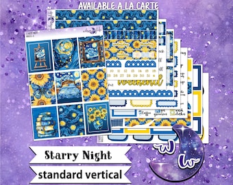 Starry Night weekly sticker kit, STANDARD VERTICAL format, a la carte and bundle options. Van Gogh, sunflowers, WW868