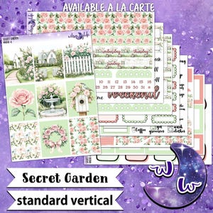 Secret Garden weekly sticker kit, STANDARD VERTICAL format, rose garden, spring floral, a la carte and bundle options. WW810
