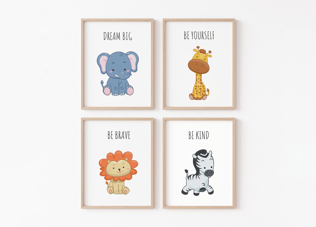 Safari Baby Animals Print Set of 4, Printable Nursery Wall Art Decor ...