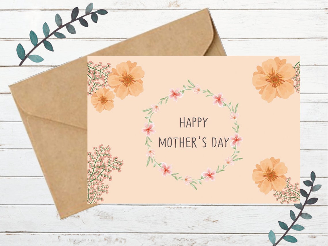 Printable Mothers Day Card, Foldable Mother's Day Card, Floral Mother's ...