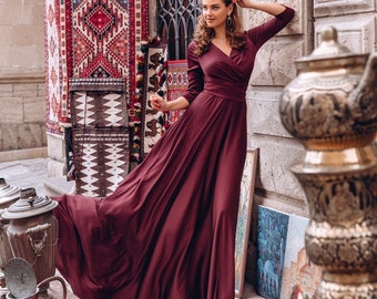 maroon satin dress