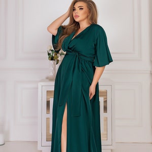 Emerald Green Silk Dress Maxi Short Sleeves Bridesmaid Dress - Etsy