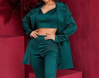 hunter green suit womens