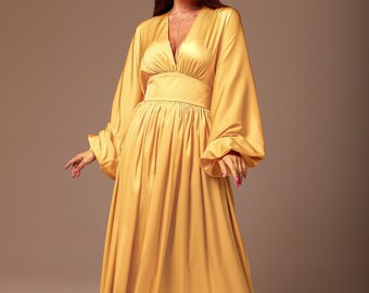 Gold Silk Maxi Dress Bridesmaid Dress 