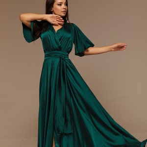 Emerald Green Silk Full Wrap Maxi Dress ...