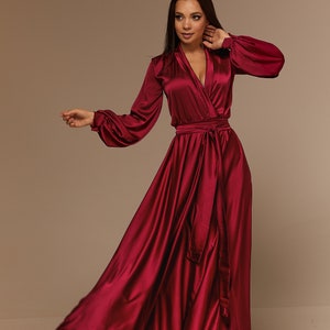 Burgundy Long Silk Bridesmaid Dress 