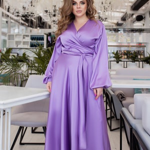 Lavender Wrap Silk Dress, Plus Size Maxi Flared Dress - Etsy